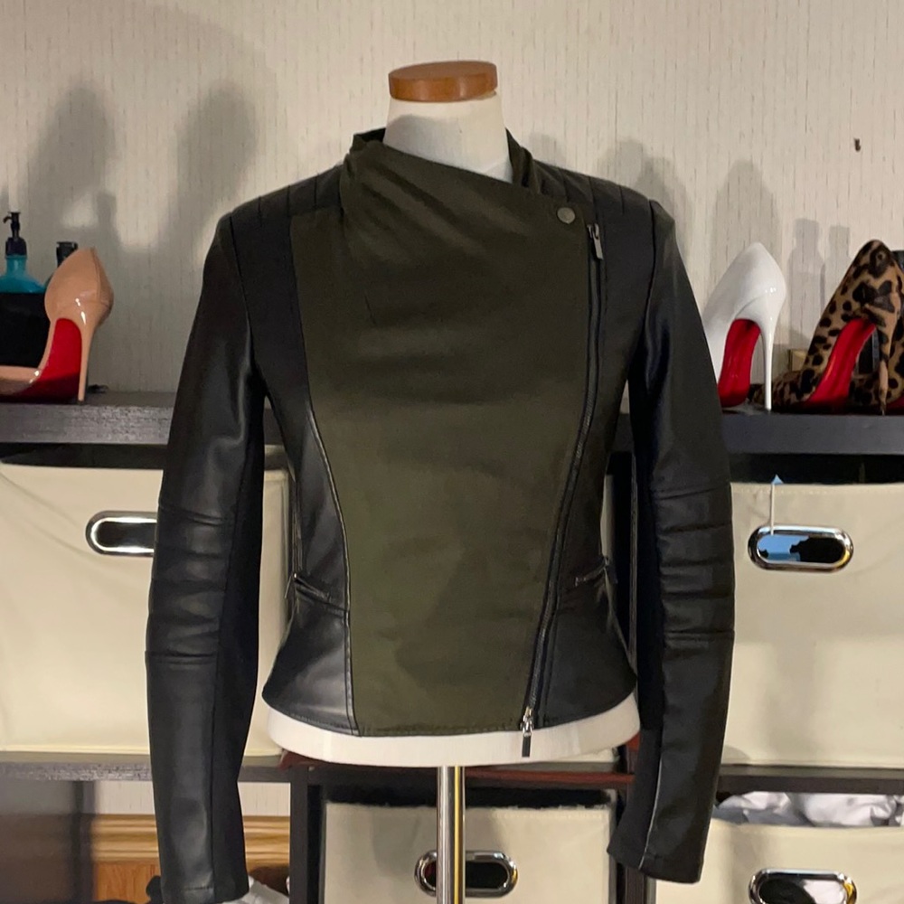 French Connection military style leather jacket